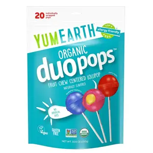 Organic Duo Lollipops with Fruit Chew Centers – 20 Individually Wrapped Pops, Allergy Friendly, Non-GMO, Gluten Free, Vegan, No Artificial Dyes