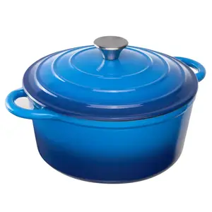 6QTEnameled Cast Iron Dutch Roaster with Lid, High Durability, Withstands Up to 500°F, Heavy-Duty Cooker, Perfect for Bread Baking, Stewing, Stewing and Roasting Bakeware Blue