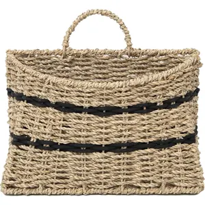 Seagrass Woven Basket with Black Cotton Rope - 11.81 x 4.33 x 7.87 Inches - for Wall & (Half-moon opening)