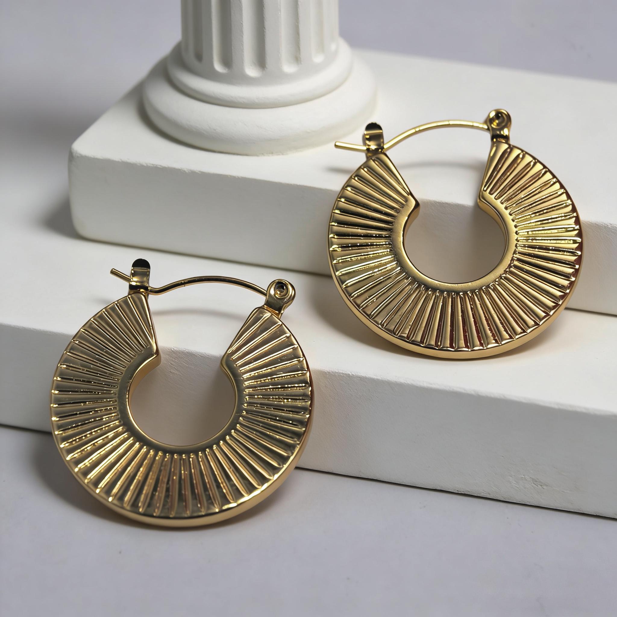 18K Gold Plated Hoop Earrings Set for Women - 2 Pairs  Gold Hoops, Textured Beaded & Sunburst Statement Earrings, Hypoallergenic , Waterproof Tarnish-Resistant Fashion Jewelry Gifts