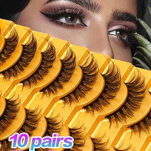 3D Natural False Eyelashes, 10 Pairs Plush Realistic Cluster Lashes, Natural Curl Eye Makeup, Voluminous Women Fake Lashes