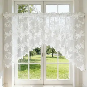 Elegant Romantic Lace Butterfly and Flower Semi-Transparent Curtain, French Rod Pocket Design, Home Decor, Bedroom Window Treatment