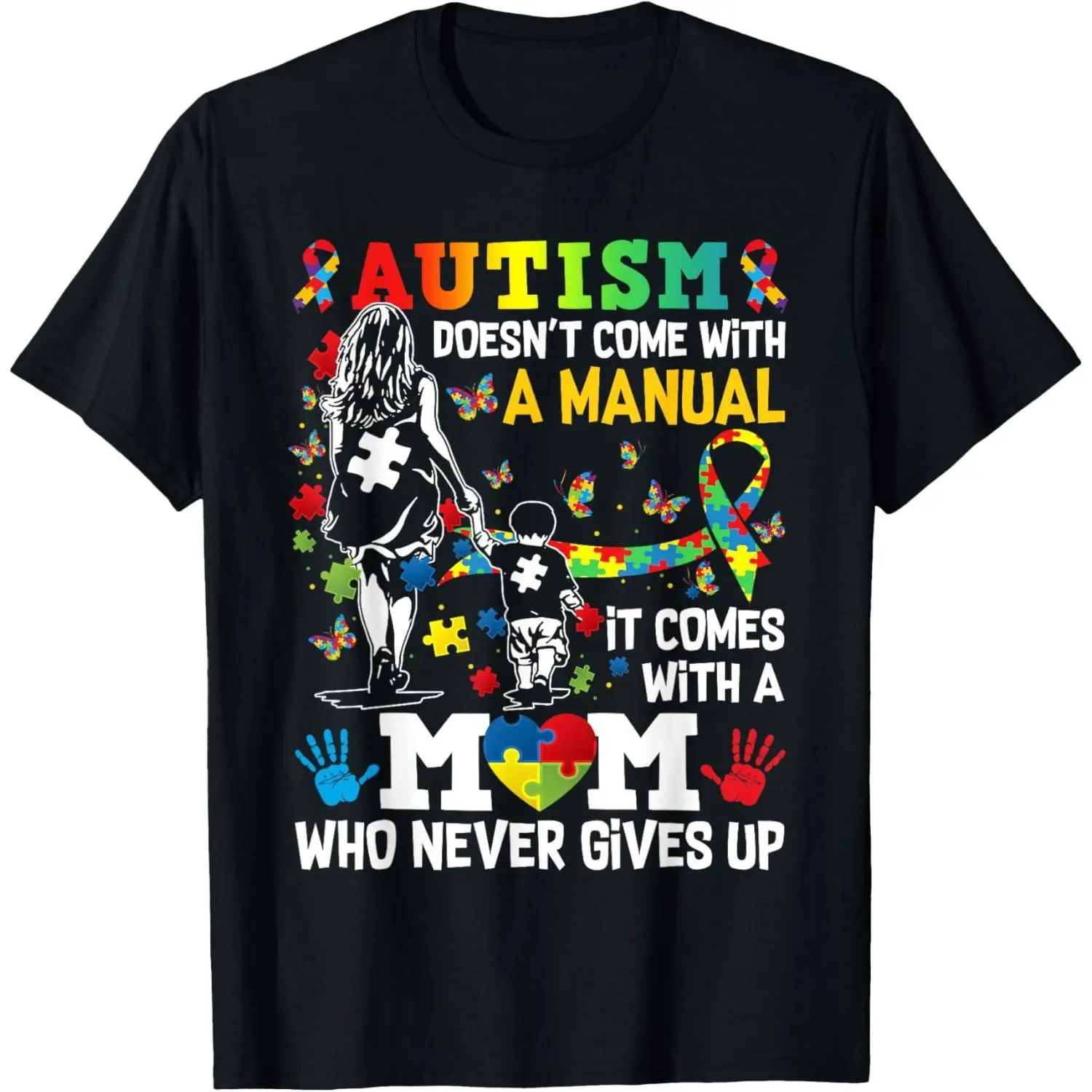 Men's Autism Awareness 2024 Casual Menswear Short-Sleeve Streetwear Top - "No Manual" Autism Mom Themed Shirt, Shortsleeve, Tshirt, Casual Shirts, Eco-Friendly, T-Shirt, Round Neck