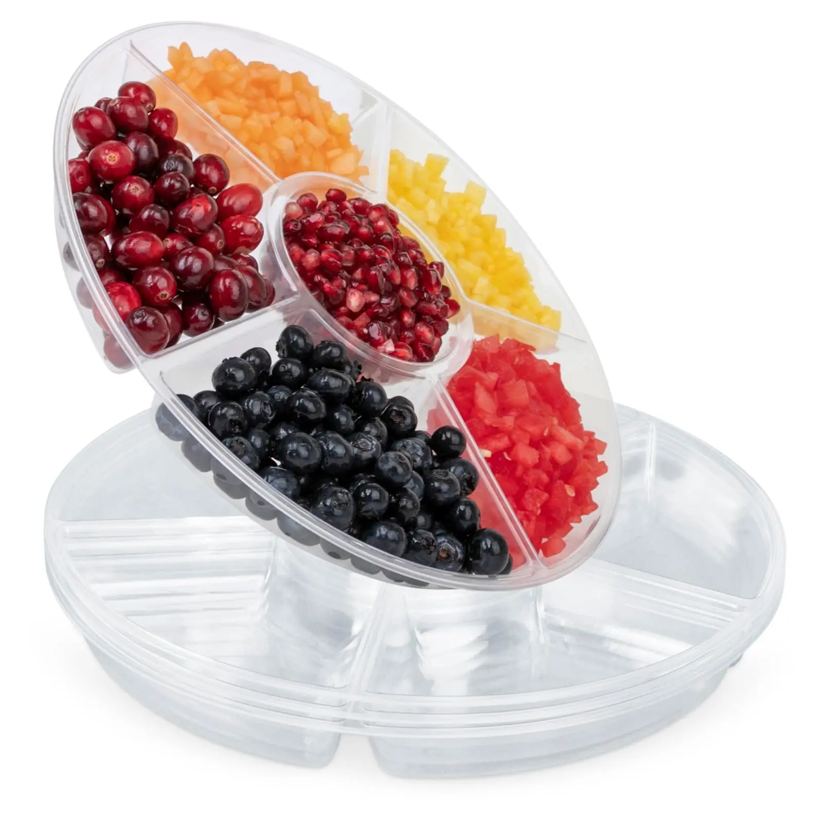 4 Pack  6 Sectional Clear Plastic Serving Trays For Parties - Heavy Duty Food Platters 12 Inch Veggie Tray With Dividers
