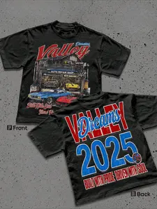Y2K Printed With Patterns Of A Vintage Style Auto Repair Shop Along With The Words 'Dreams Valley' Cotton Men Women T-Shirt