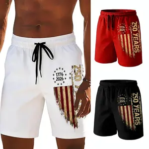Men's American Flag Swim Trunks USA 250 Years Anniversary Beach Shorts 1776-2026 Patriotic Quick Dry Board Shorts with Pockets Lightweight Summer Vacation Swimwear Fourth of July XS-5XL
