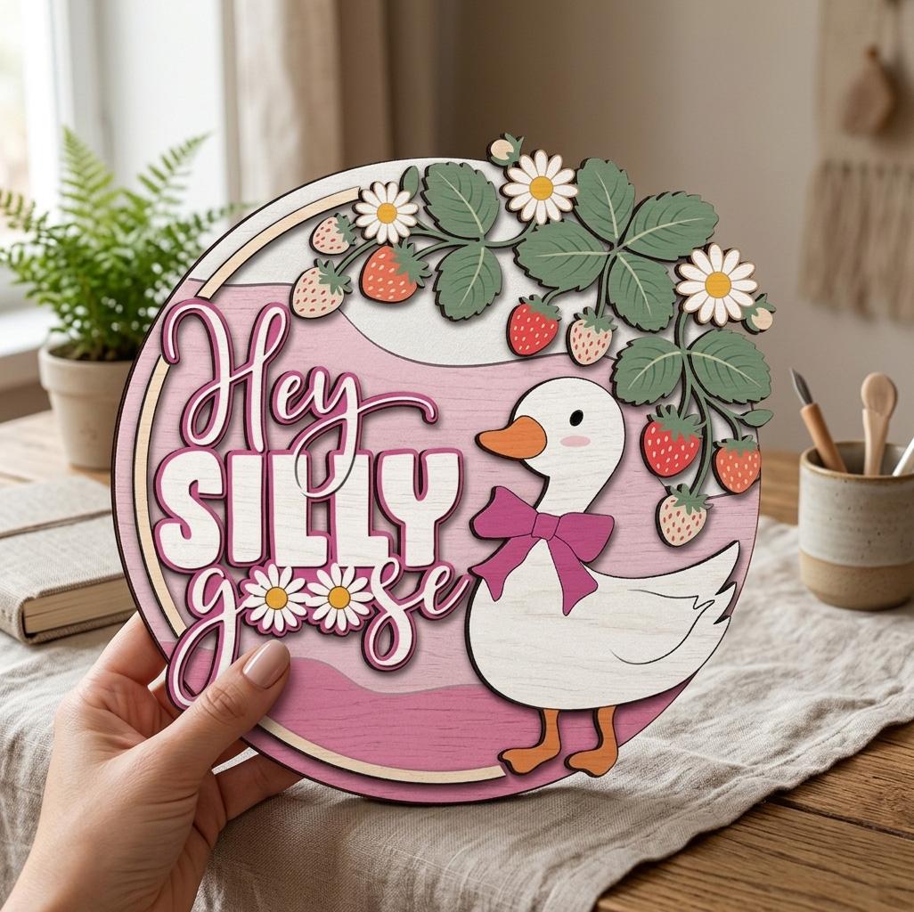 Hey Silly Goose Door Hanger for Spring, Whimsical Welcome Sign for Front Door, Summer Sign Porch Goose Door Sign for Mothers Day, Gift For Sister