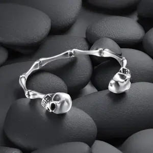 Vintage Gothic Skull Cuff Bracelet Skeleton Bones Bracelets Stainless Steel Silver Biker Jewelry Adjustable
