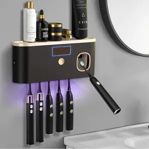 UV Toothbrush Sanitizer Wall Mounted with Toothpaste Dispenser Large Capacity Tray Tooth Brushing Holder & Bathroom Accessories