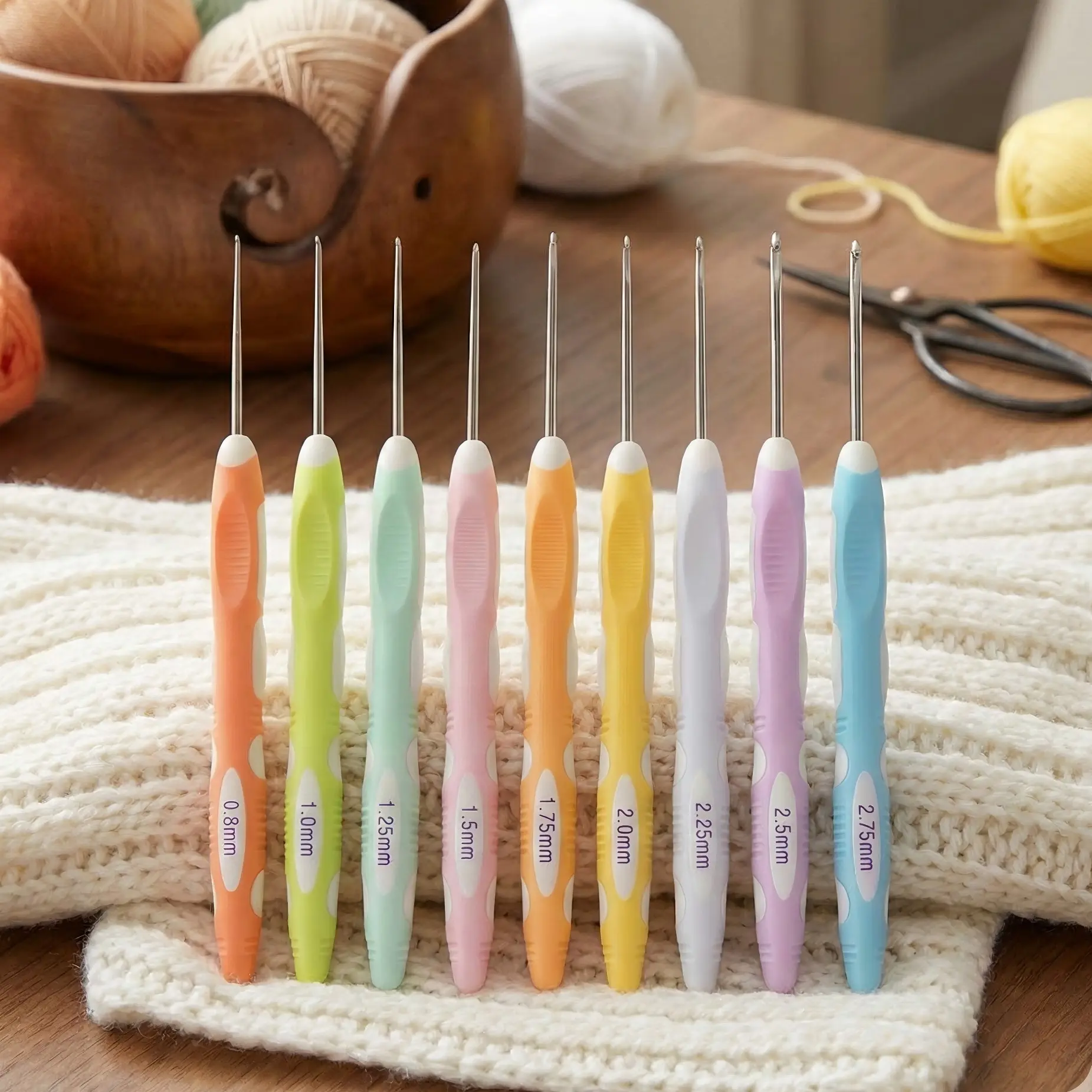26 Year 9 Piece Small Hook Knitting Needle Set, Crochet Set, Diy Knitting Supplies, Knitting Supplies, Ergonomic Long Hooks, Multi-Purpose High-Quality, Rubber Handle Non-Slip Design