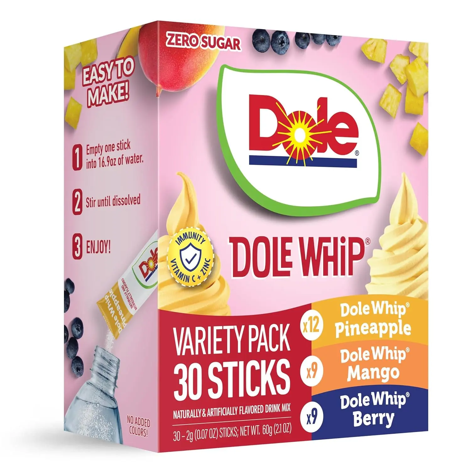 Dole Whip, On-The-Go, Zero Sugar Variety Drink Mix Packets, 30 pack