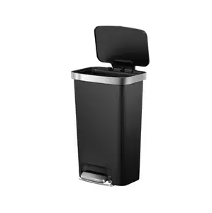 Better Homes & Gardens Kitchen Trash Can, 11.9 Gallon Plastic Step Garbage Bin with Soft Close Lid, Black Hands-Free Waste Basket with Fingerprint Resistant Finish and Modern Design for Kitchen, Office and Home