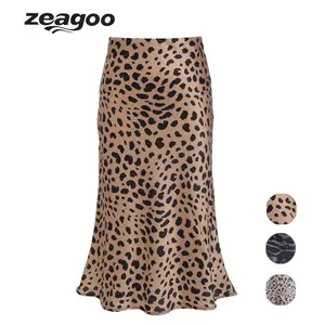 ZEAGOO Leopard Skirts for Women Midi Long Length High Waist Cheetah Skirts Satin Silk Elastic Skirts(S-XXL) Black Friday Spandex Womenswear
