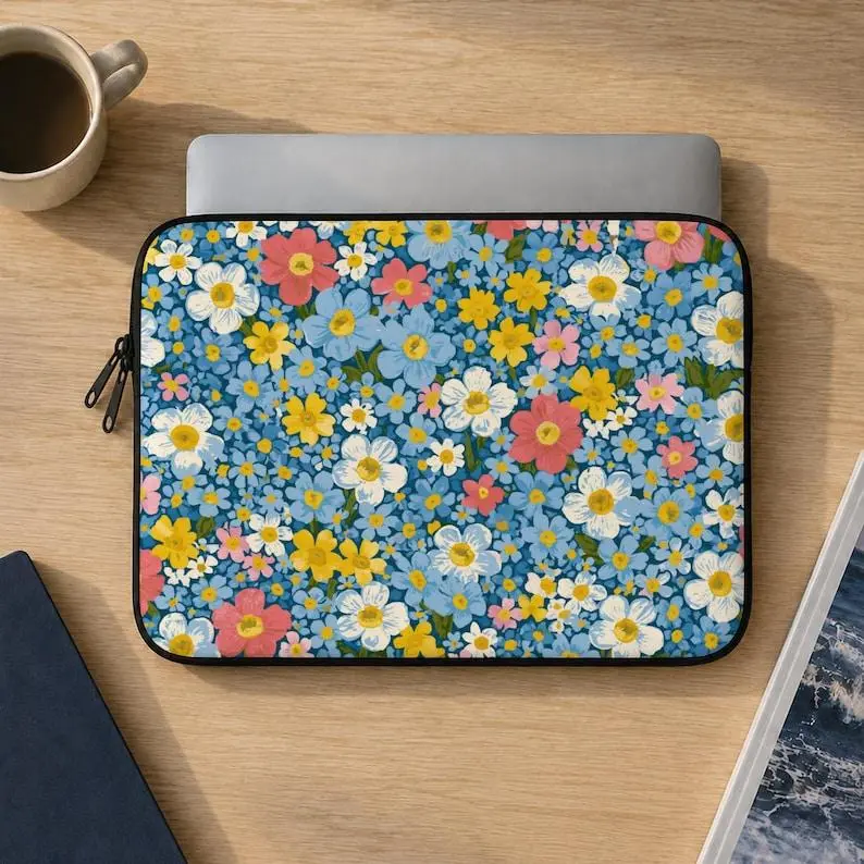 Wildflower Laptop Sleeve |  MacB Case | iPd Tablet Sleeve cover | Computer Bag | Lover Gift Floral Retro Flower Botanical