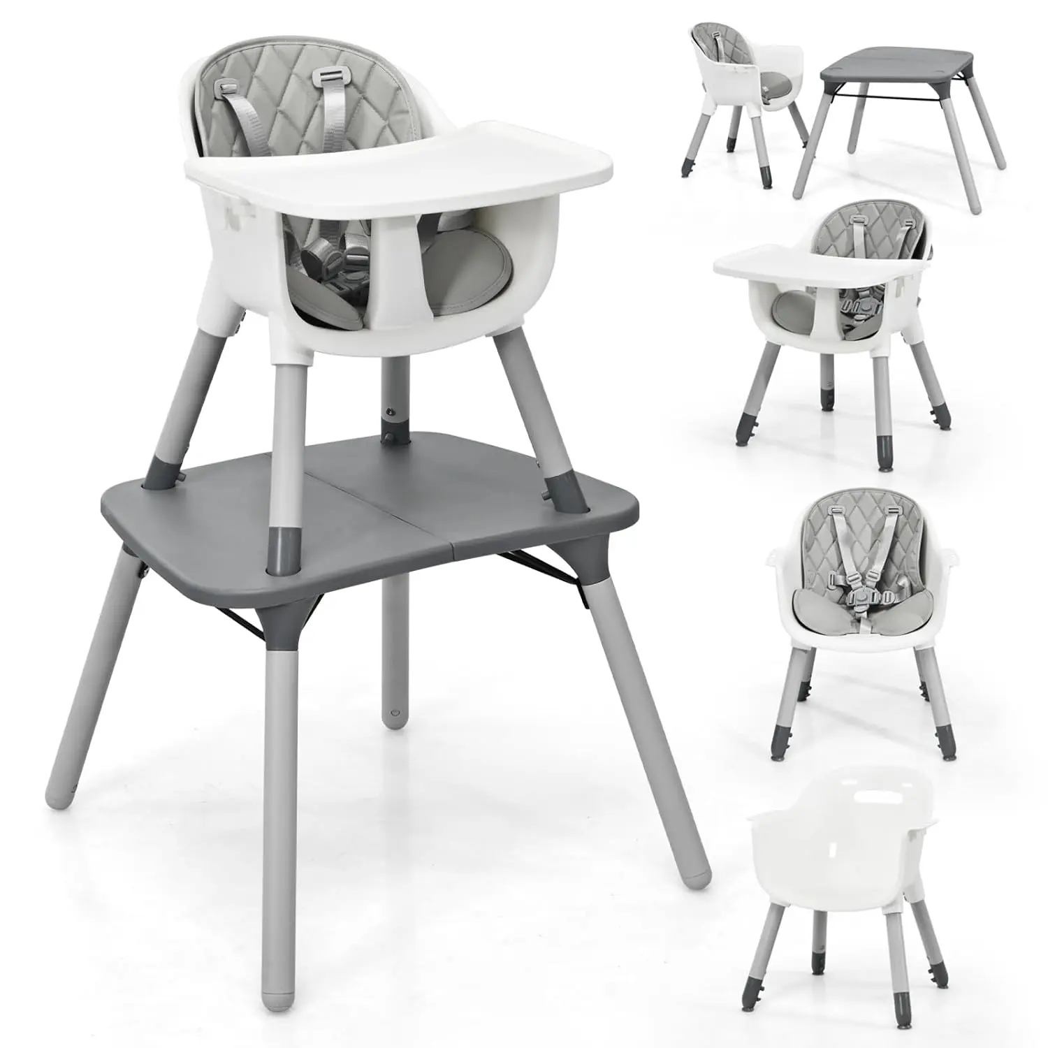 6 in 1 Highchair Gray w/Smooth Top Table
