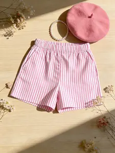 Essential Striped Shorts for Girls, Elastic Waist, Breathable Fabric, Casual Style, Natural Waist, Short Length, Perfect for Summer