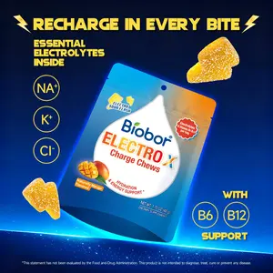 Biobor Electrolyte Charge Chews (6 Bags), Mango Hydration Gummy Vitamins B6 B12 Potassium, Non-GMO Energy Support 288g Total
