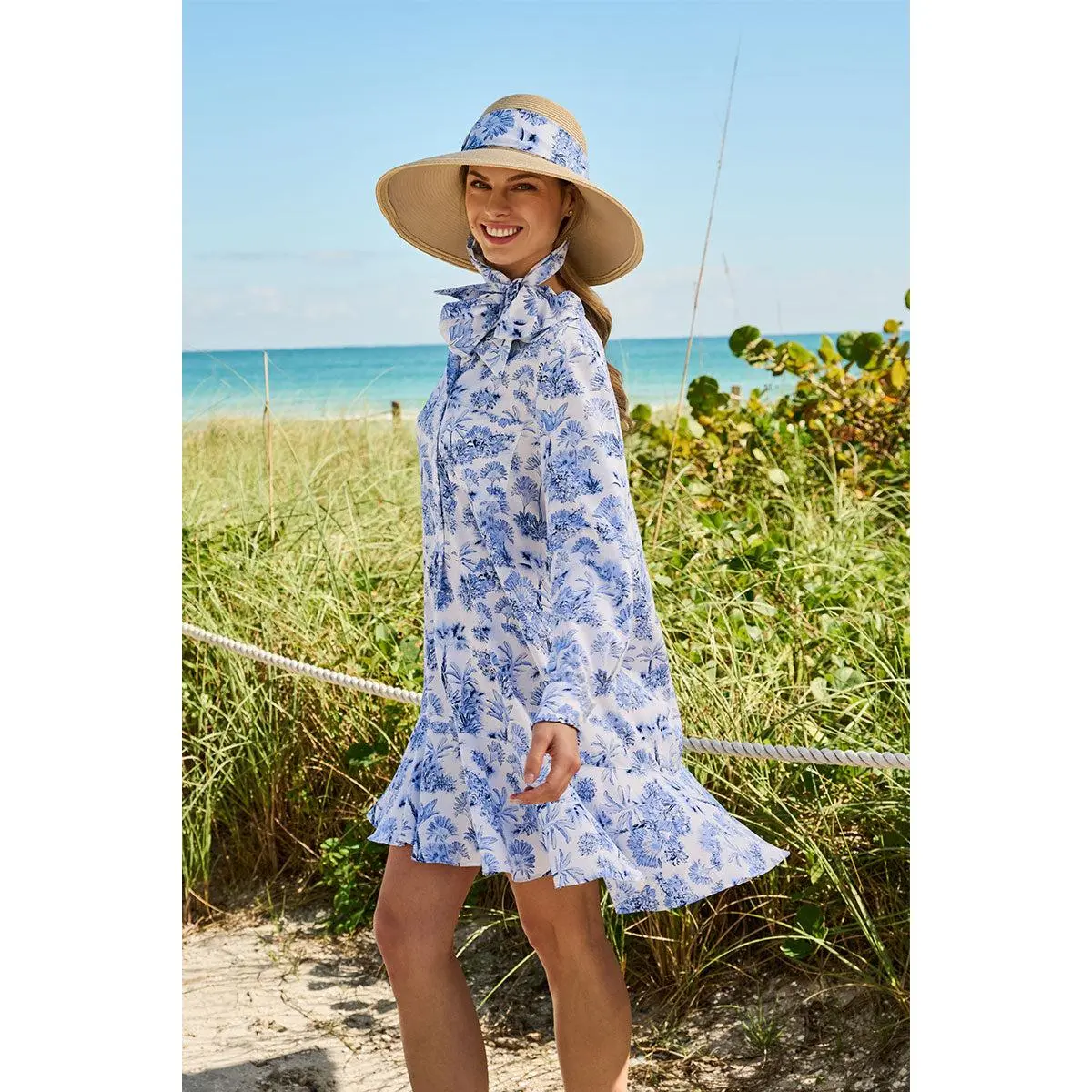 Women's Castaneda Flared Shirt Dress with Long Sleeves | Periwinkle Isla Bonita
