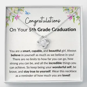 5th Grade Graduation Gift for Her, Personalized Middle School Graduation Jewelry for Daughter - 2023 Gift Ideas, Granddaughter Grad Necklace, Jewelry Message Card, Necklace Gifts For Birthday, Anniversary, Christmas Day, Thanksgiving