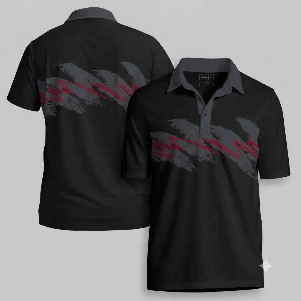 Mens 90s Retro Polo Shirt - Vintage Abstract Wave Printed Short Sleeve Graphic Golf Shirt