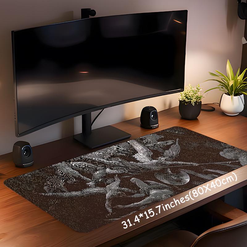 Classical Religious Art Jesus Devil Design Large Gaming Mouse Pad,Aesthetic Desktop Protection Pad,Washable Rubber Pad Non-Slip Lock Edge Multi-Size Mouse Pad Office Desk Accessories,Suitable For Home Office,Good Gift for Family and friends