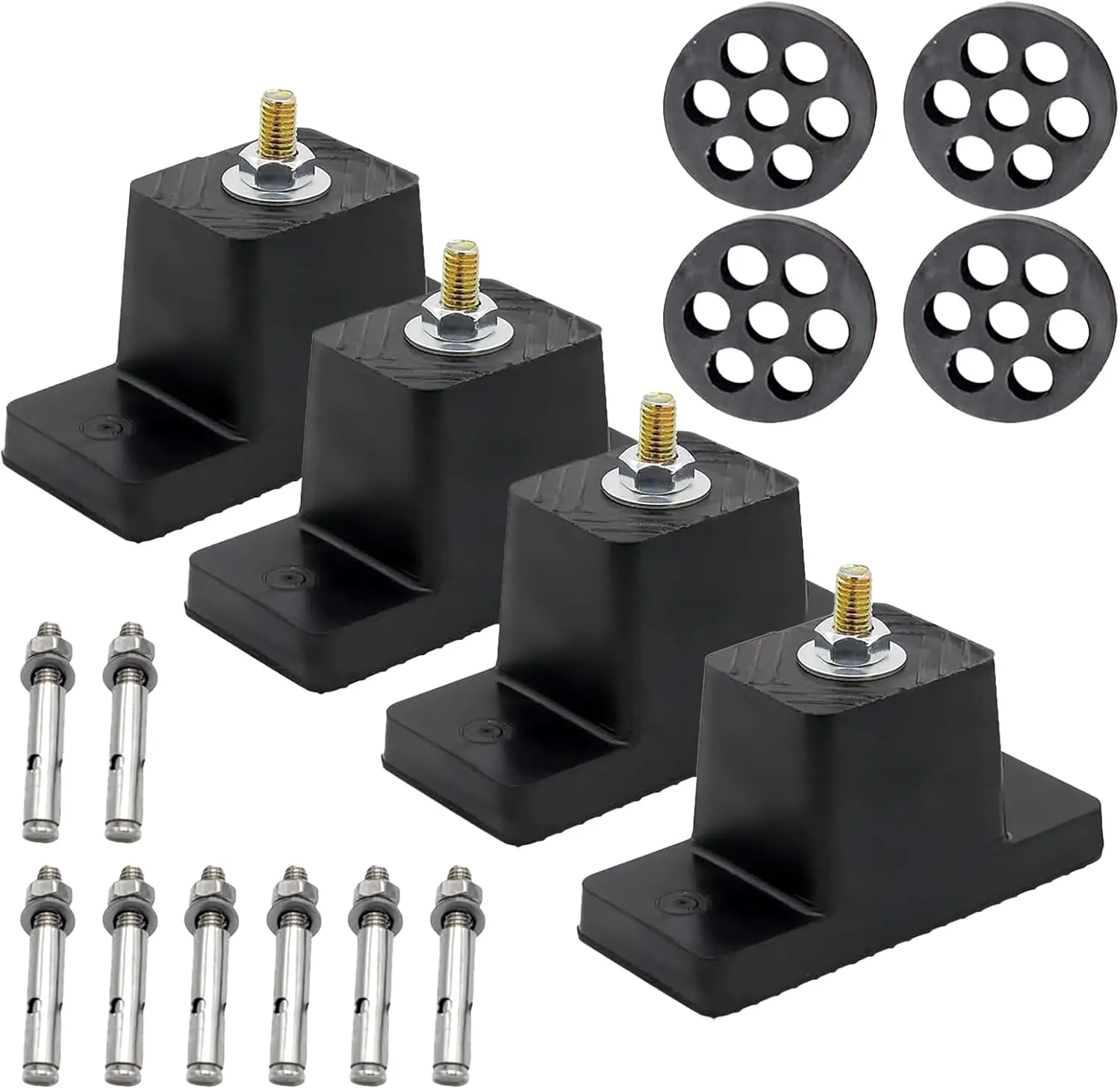 4 Pack Heavy Duty Anti Vibration Pads for Mini Split AC  Rubber Isolator Mounting Brackets with 8 Expansion Screws & 4 Shock Absorbing Pads for HVAC, Air Conditioner Condenser, Air Compressor
