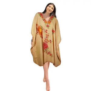 Women Cotton Embroidered Peach, Leisure Wear, Caftan Dress, Kimono Dresses L-2X