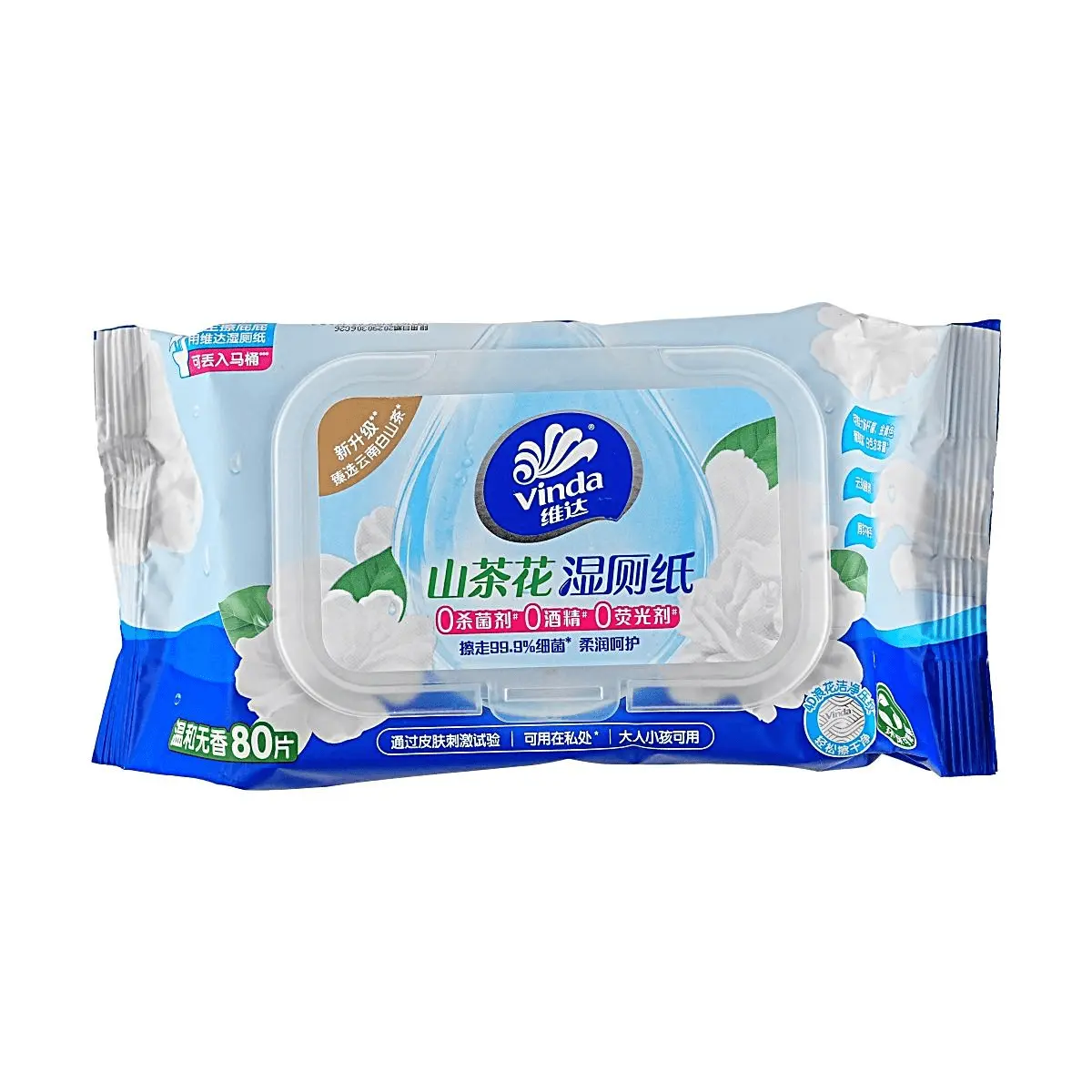 VINDA Camellia Flushable Wet Toilet Paper, 80 Sheets, Gentle Unscented, Sewer Safe, Septic Safe