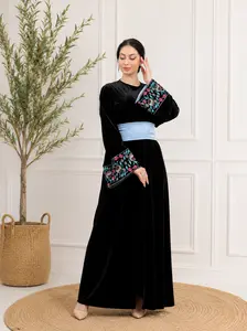 Open Bisht Abaya, Soft Velvet Fabric, Hand Embroidery, Modest Luxury Dress, Elegant Design-Elegant velvet bisht open abaya made from soft premium velvet fabric. This luxury modest design features a loose elegant fit, perfect for Ramadan, Eid, and special