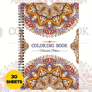 1pc mandala pattern adult coloring book, adult mandala coloring book, spiral bound adult coloring book, A5 size, single sided printing, adult coloring book, suitable for women and men, relaxing adult coloring book