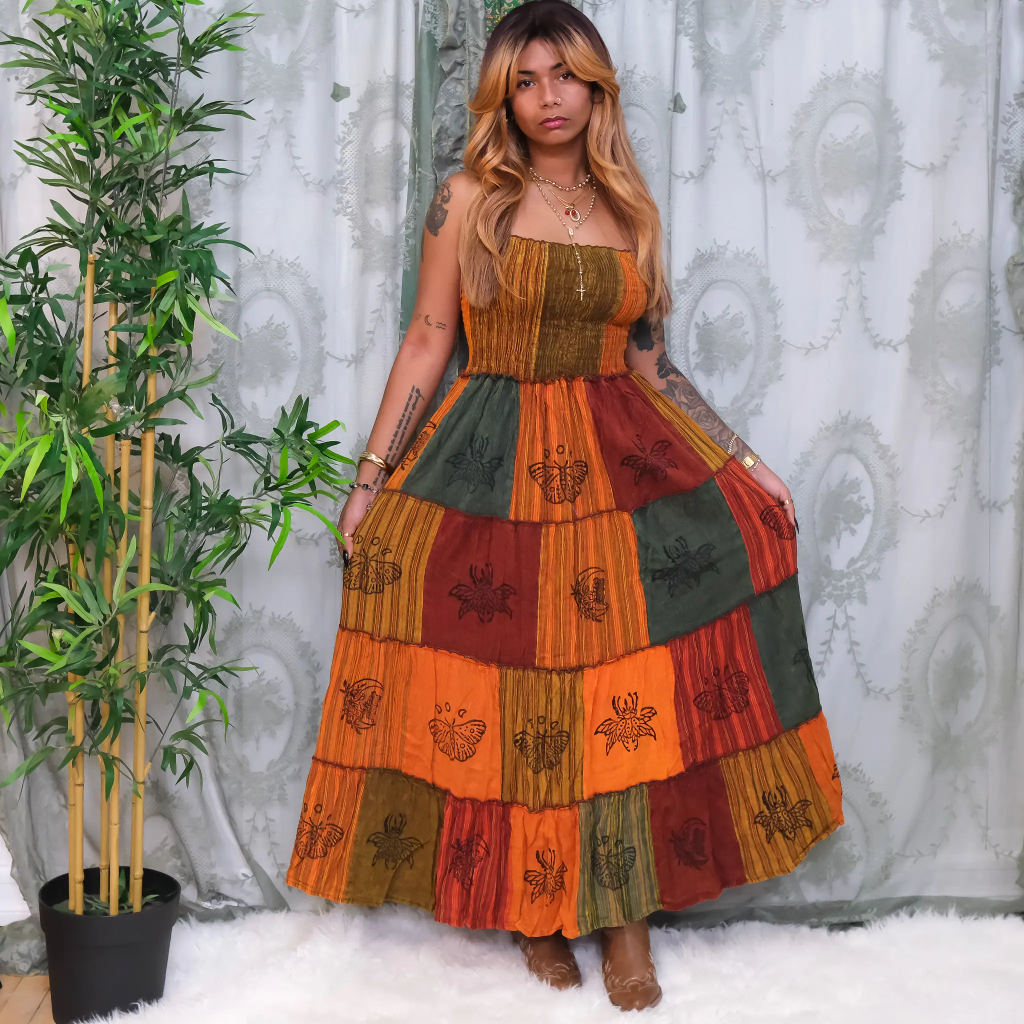 orange dress festival Teava Laced Waist Maxi Dress Floral Orange main image 0