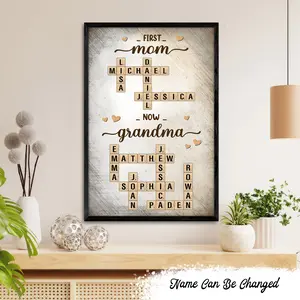 Personalized First Mom Now Grandma Grandkid's Names Crossword Scrabble Gift for Grandma Poster, Valentine Gift For Mom, Wife