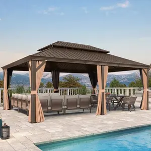 PURPLE LEAF 14' x 20' Outdoor Hardtop Gazebo For Garden | Double Roof Bronze Aluminum Frame