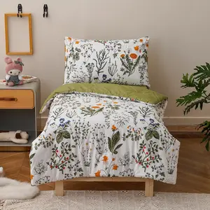 Botanical Toddler Bedding Set Flower Print 4 Pieces Crib Bed Set Kids White Green Floral Comforter Set