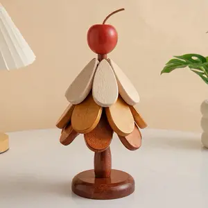 Wooden Tree Coaster Solid Wood Home Desktop Decoration Dishes Insulation Pad Water Cup Drink Placemat Christmas Gift with Apple Top