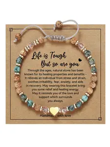 Inspiring Birthday Gift for Women, Healing Natural Stone Bracelet, Perfect Gift for Friends and Sisters, Wishes for Quick Recovery, Boho Stone Bracelet