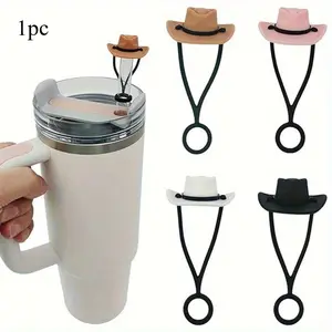 1pc Reusable Silicone Cowboy Hat Straw Cap - Dust-Proof, Easy-to-Clean, and Versatile Decorative Accessory for Stanley Cup Straw - Durable, Soft, and Flexible Material