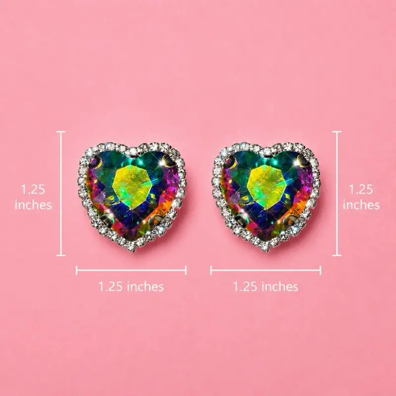 Iridescent Heart Rhinestone Shoe Charm Set Gibbitz - 1.25 Inch Gold/Silver Hardware with Clips & Multidimensional Gem Embellished Rim for Comfort - Footwear
