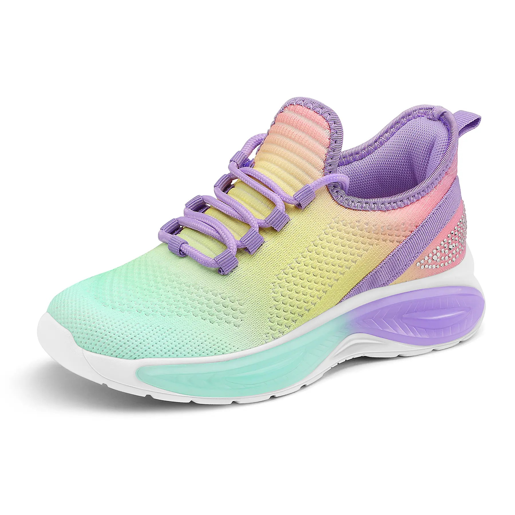 Runside Girls Lightweight Sneakers, Kids Lace-Up Tennis Running Shoes, Breathable Walking Shoes with Rhinestone Detail, Toddler/Little Kid/Big Kid