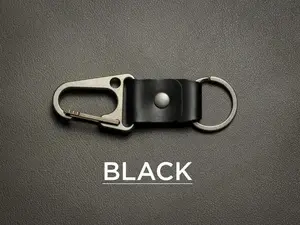 Titanium Carabiner Leather Keychain, Minimalist Full Grain Italian Leather Keyfob, Ti HK Hook Style Clip