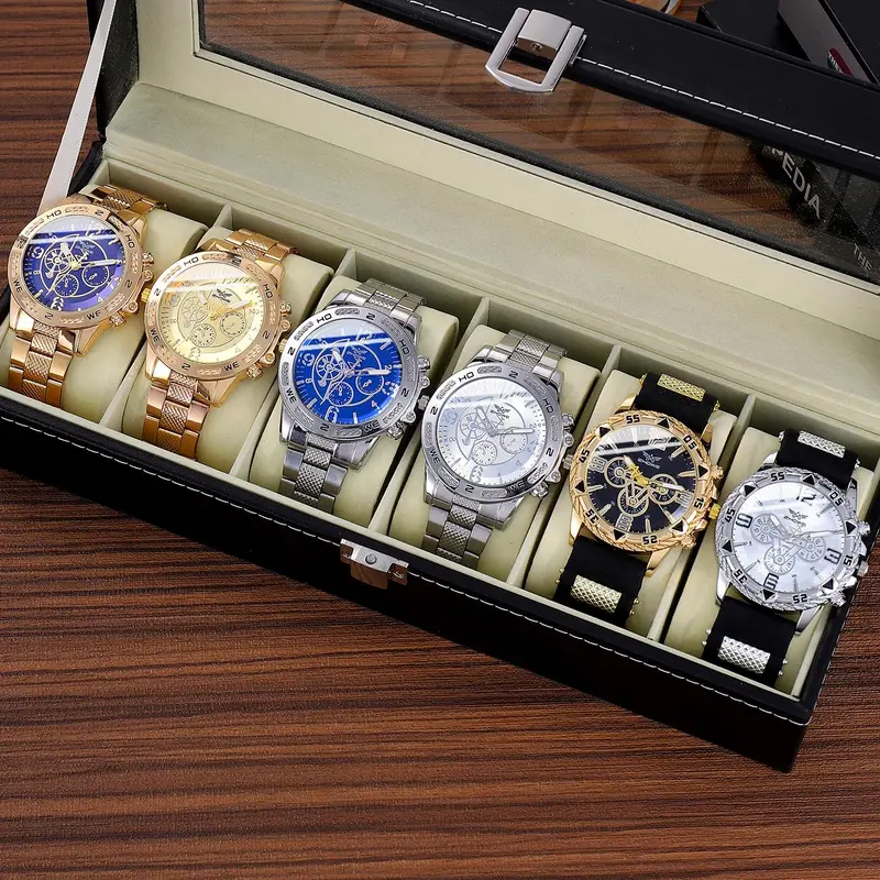 Men's Fashion Round Dial Analog Quartz Watch with Box, Fashion Watch Set for Parties and Daily Wear, Trendy All-Match & Exquisite Watch Set for Birthday Gift, Stylish Watch, fashionable stylish watch, Quartz Wristwatch, Analog Wristwatches