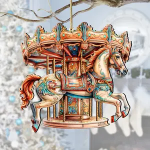 Designocracy 8611027 5 x 5.5 x 0.25 in. Carousel Horse Wooden Christmas Decor Ornaments