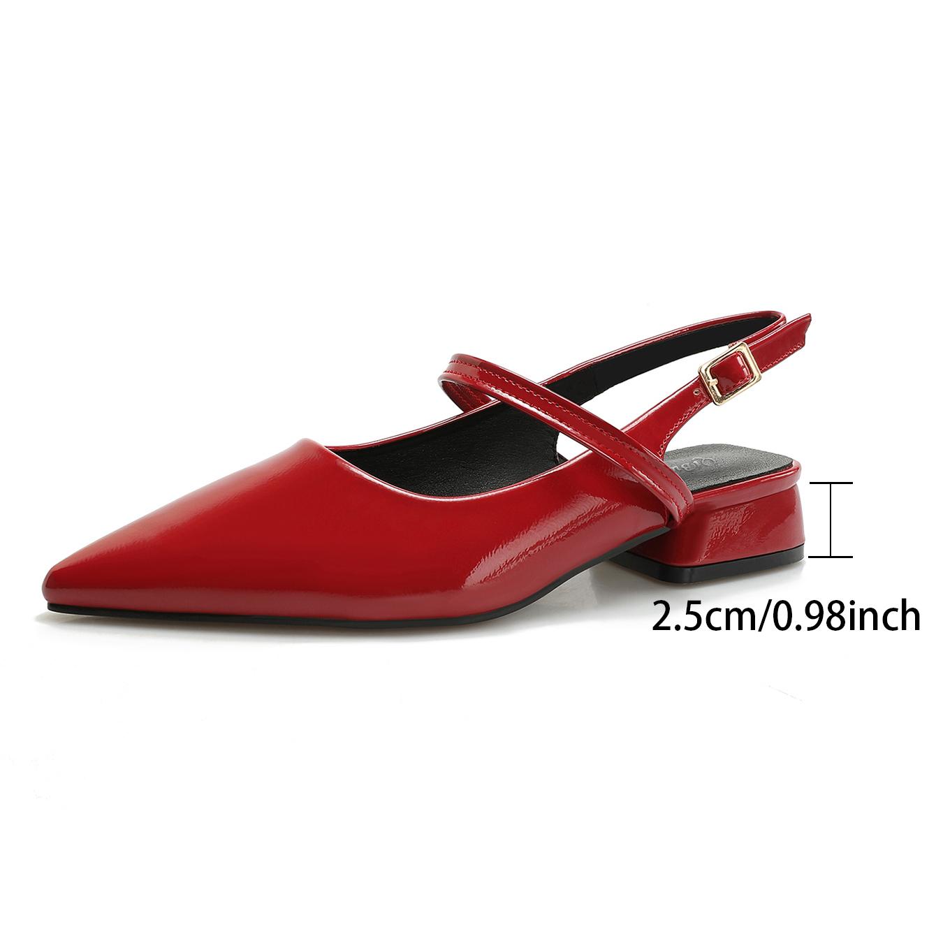 Women's Cute Solid Wedding Pointed Toe Adjustable Strap Buckle Low Heel Pumps Shoes 0.98 Inch, Red Closed Toe Strappy Pumps for Women Comfortable, Sexy Party Work Dress Prom Shoes