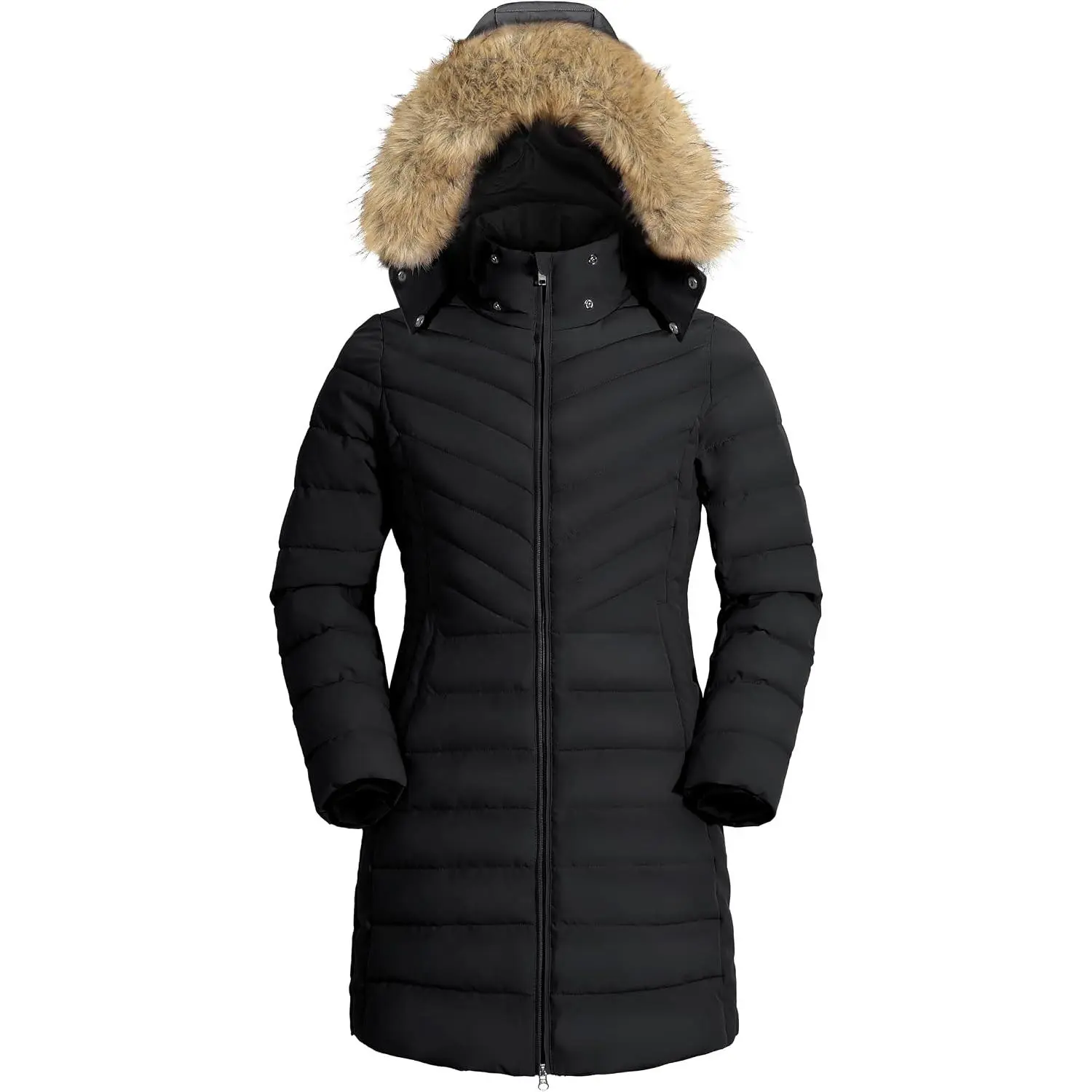 Women's Winter Coats Warm Thicken Long Puffer Jacket Waterproof Quilted Parka with Removable Faux Fur Hood