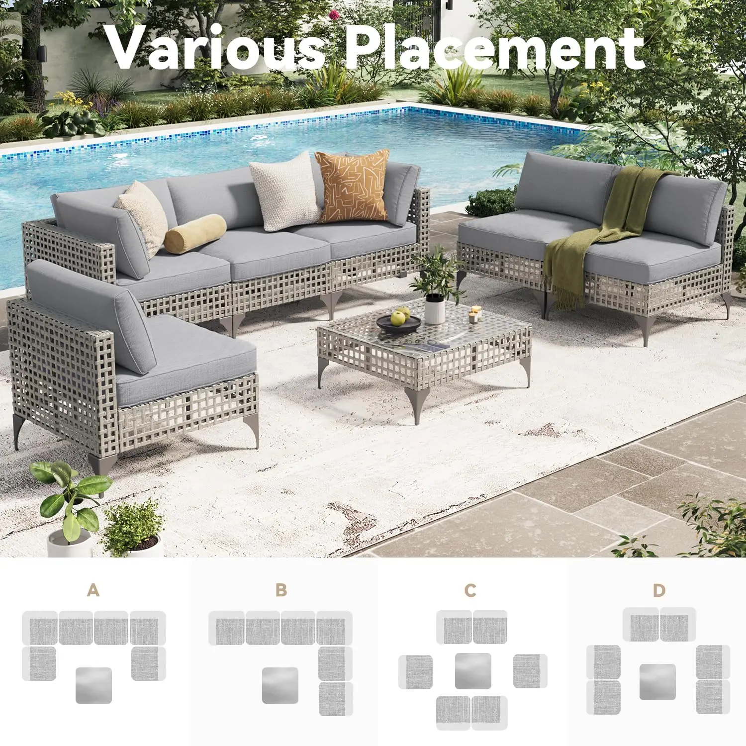 Grey Rattan&light Grey Cushion