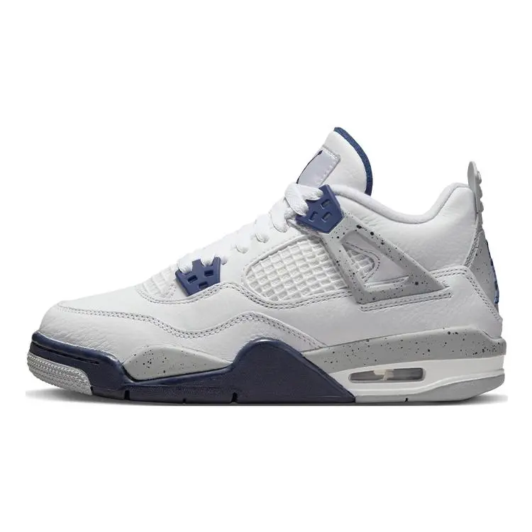 Jordan 4 Retro Midnight Navy Cushioned Durable Basketball Shoes Kids'' White Light Smoke Grey Fire Red 408452-140