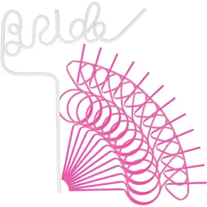 12 count  Bachelorette Party Decoration Straws, Includes 1 White Large Bride Straw,11 Pink  Ring Straws, Bride party Favors Bridal Shower Wedding Engagement 12.6'' With 2 Brushes