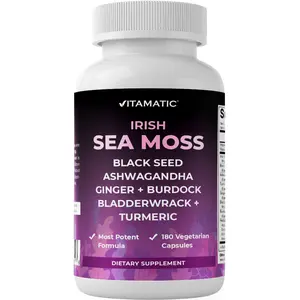 Vitamatic Sea Moss with Black Seed Oil, Ashwagandha, Turmeric, Bladderwrack & Burdock - 180 Vegan Capsules