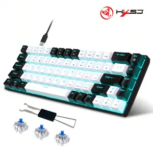 Hxsj Mechanical Gaming Keyboard, 68 Key Wired USB Powered Mini Keyboard with Blue Backlight, Compatible with Windows MAC PC Laptop