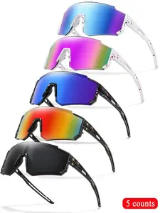Unisex cycling sunglasses with random patterns and polarized lenses, 5 pairs per set; UV protection outdoor sports sunglasses, goggles, and athletic glasses suitable for outdoor activities. double bridge design